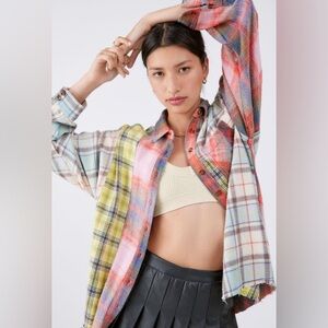 Urban Outfitters BDG Robbie Spliced Flannel in Red/Yellow